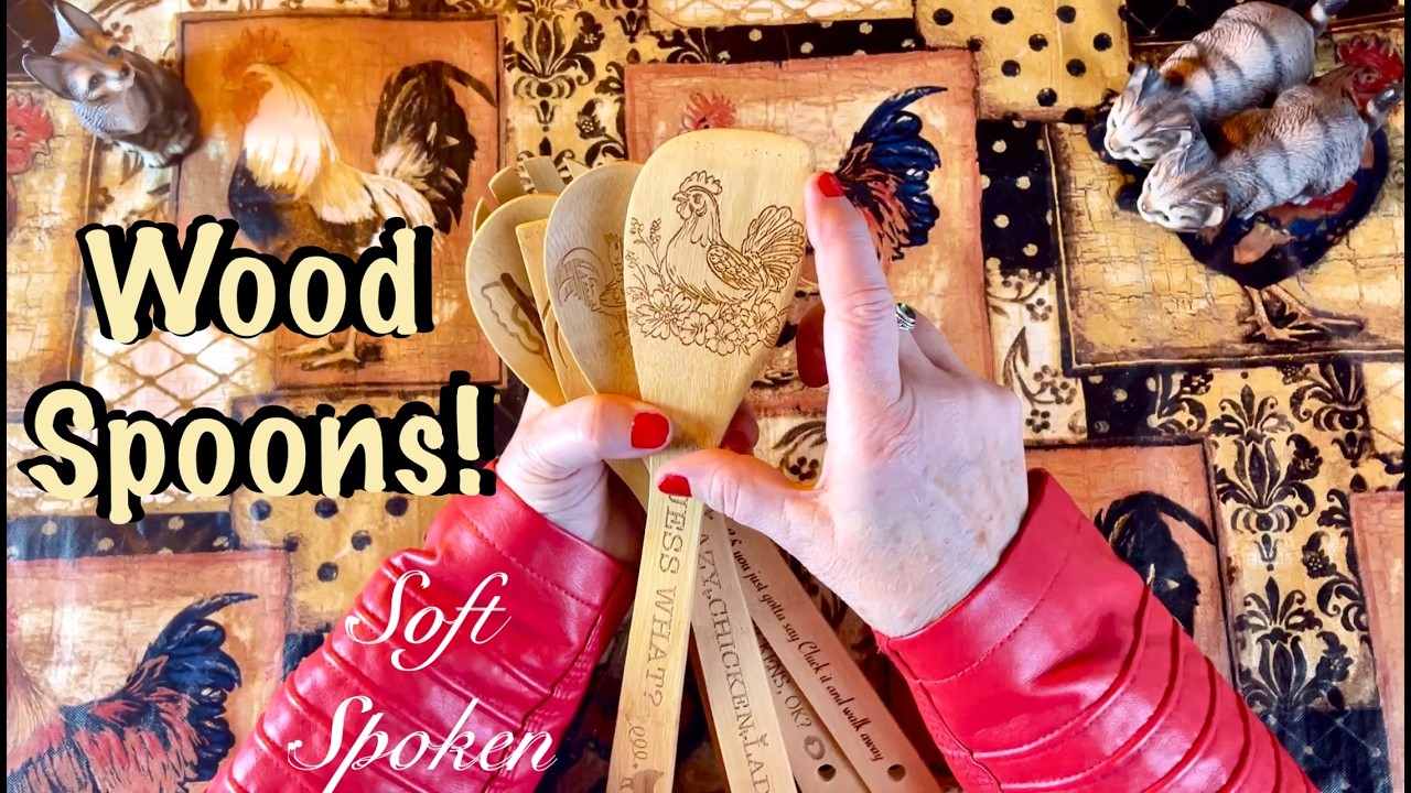ASMR Wooden Chicken Spoons! Request! (Soft Spoken version) Crackling Fire Background~Chicken Talk
