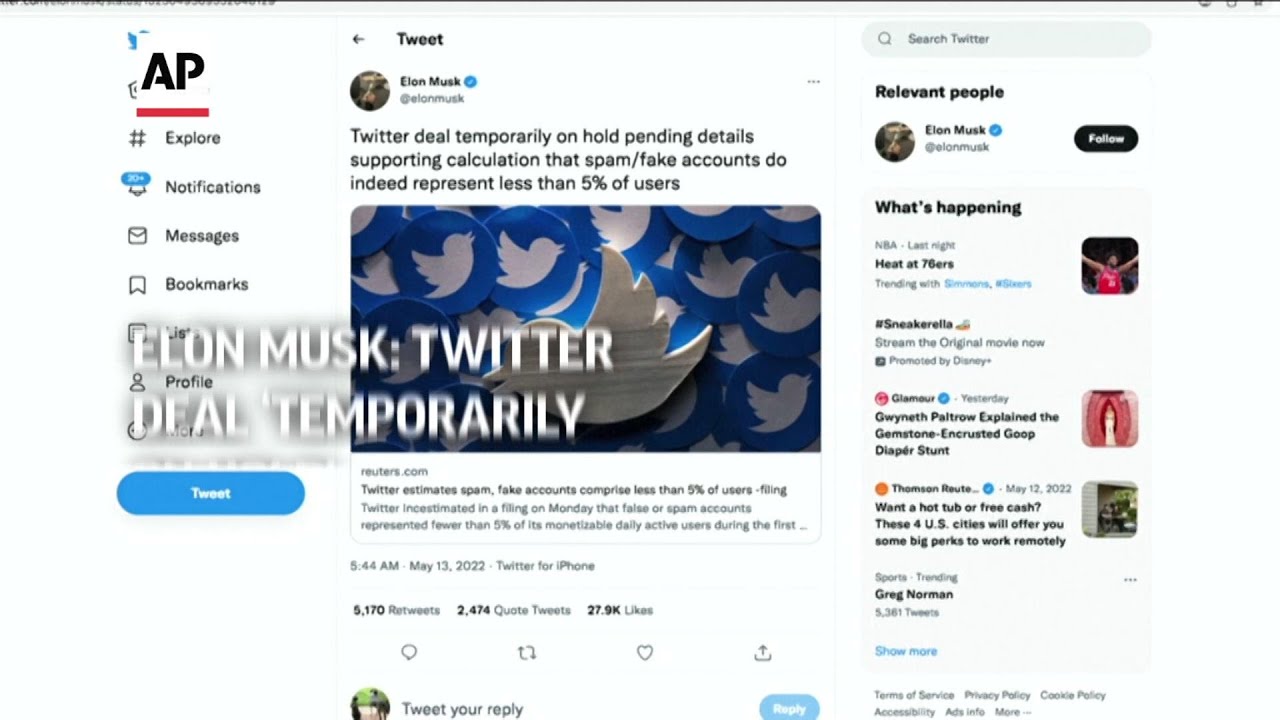 Elon Musk: Twitter deal &lsquo;temporarily on hold&rsquo;