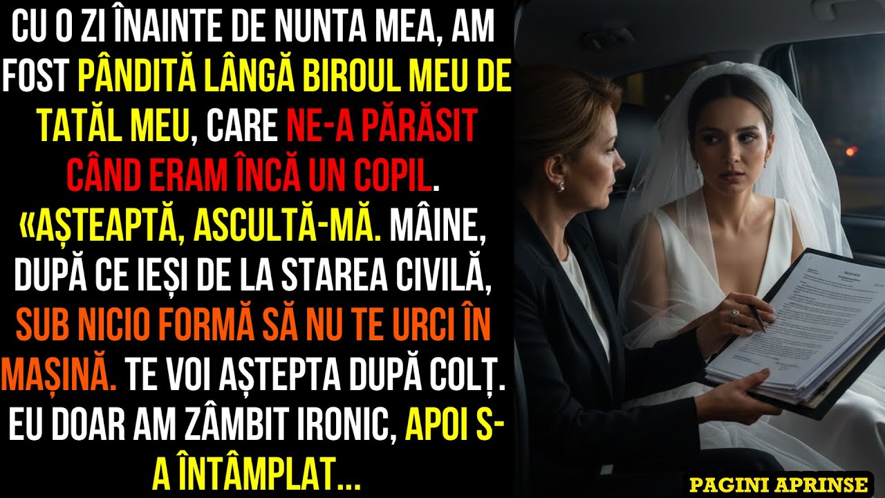 Cu o zi înainte de nunta mea, am fost pândită lângă biroul meu de tatăl meu, care ne-a părăsit câ...