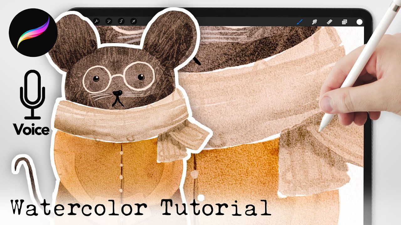 Adorable Mouse Character Watercolor Tutorial // Procreate Watercolor Brushes and // You can paint