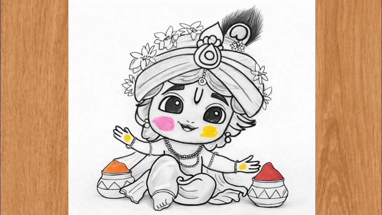 How to draw a Cute Baby Krishna | Easy kanhaji drawing for Kids | chitra l easy krishna drawing 
