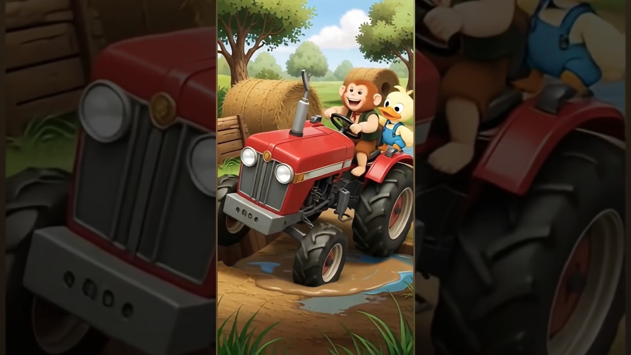 Baby Monkey&rsquo;s Red Tractor Tilt 🚜 Both Fall in Mud Pit & Laugh Loud 😂 #PloopoTV #TractorRide