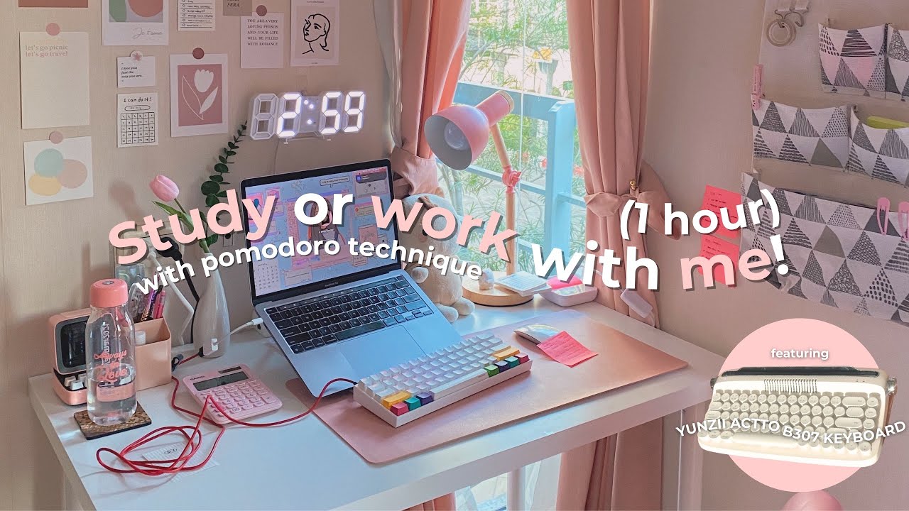 💻 1 HOUR REAL-TIME STUDY WITH ME | WORK WITH ME | 🍅 POMODORO TIMER 25 MINS | YUNZII ACTTO KEYBOARD