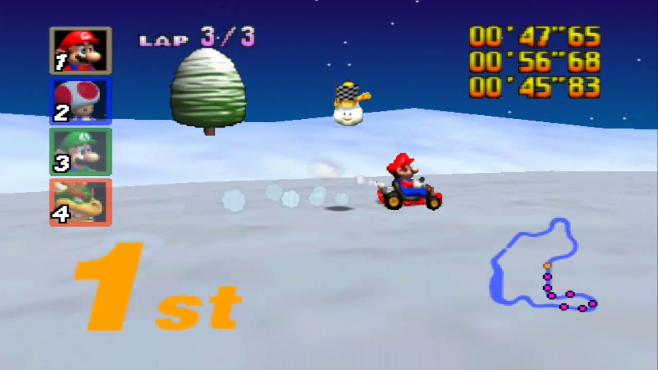 Mario Kart 64 Walkthrough Flower Cup 150cc [1st place in all stages]