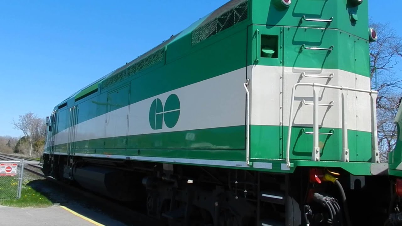 GO Transit (double headed) Lakeshore East, arriving and departing Rouge Hill GO
