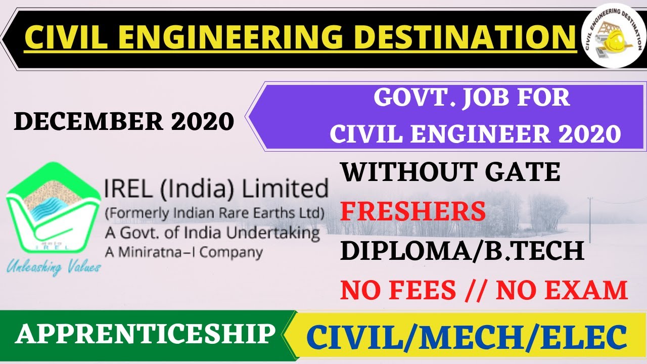 IREL RECRUITMENT FRESHER FOR CIVIL ENGINEER 2020
