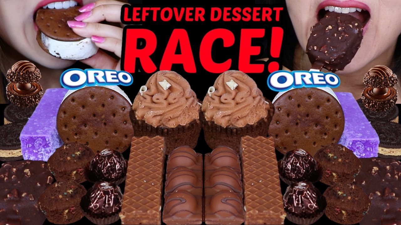 ASMR EXTREME LEFTOVER DESSERT RACE! RAINBOW SPRINKLE CAKES, DOVE ICE CREAM BARS, FERRERO, OREO 먹방
