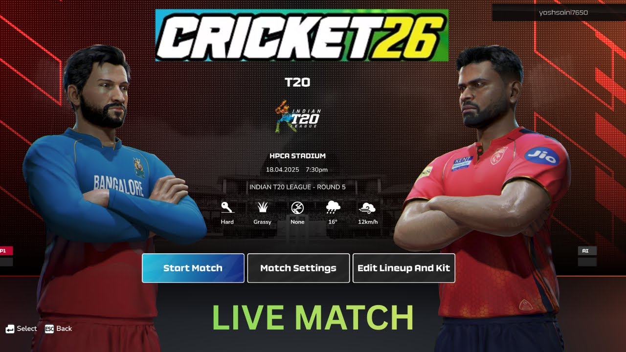 RCB VS PK IN CRICKET 26 [HARDEST DIFFICULTY] 