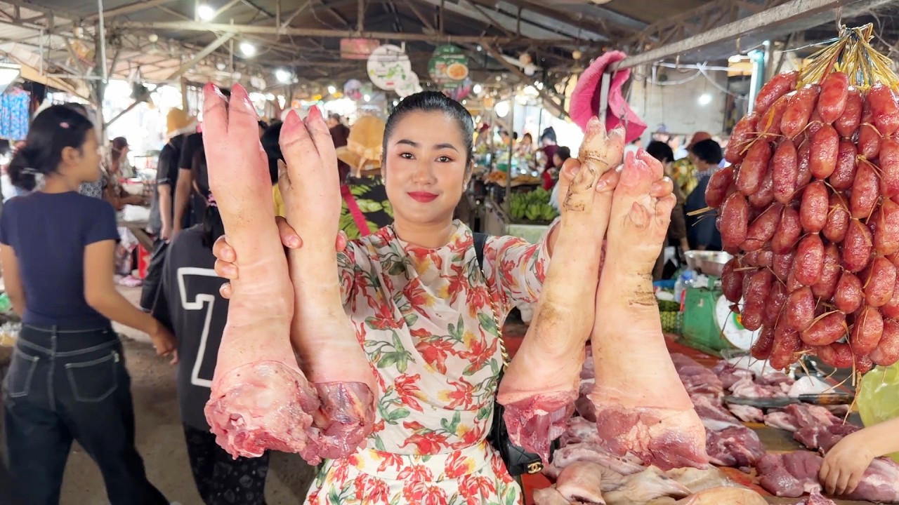 Market show: Buy pork legs from my village market for cooking | Braised pork legs recipes