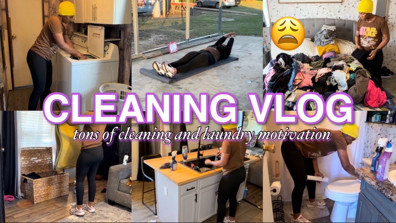 clean with me+ loads of laundry+ cleaning motivation+ exercising+ work after work| CleoshaaaJ