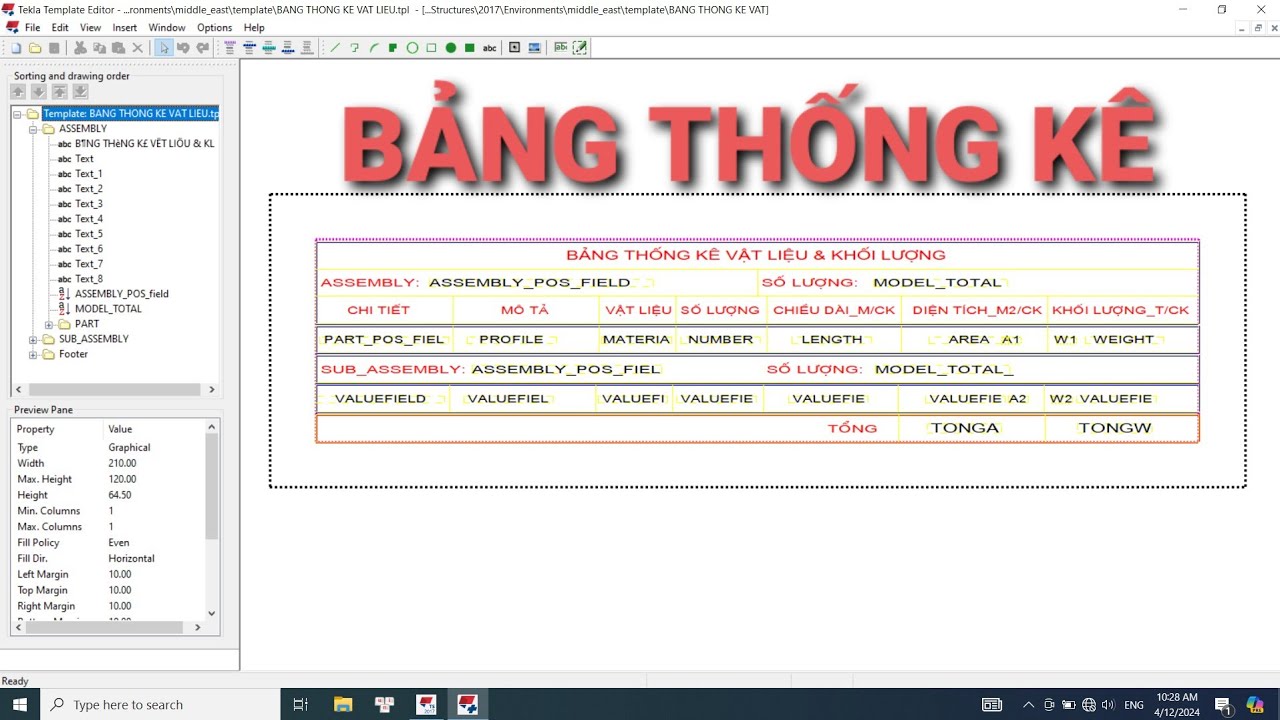Tekla Structures (Phần 11) Tạo bảng thống kê khối lượng
