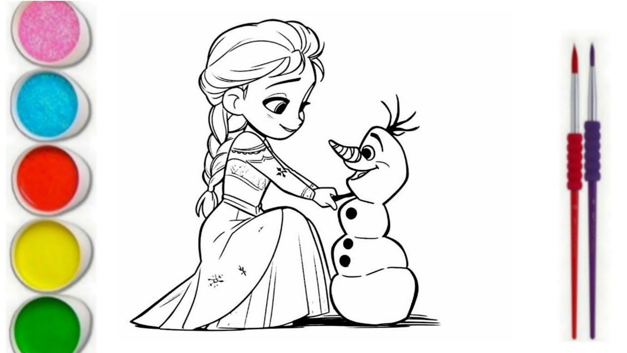 Draw and Colour Cute Elsa with Olaf⛄ From Frozen❄💖 Easy For Kids