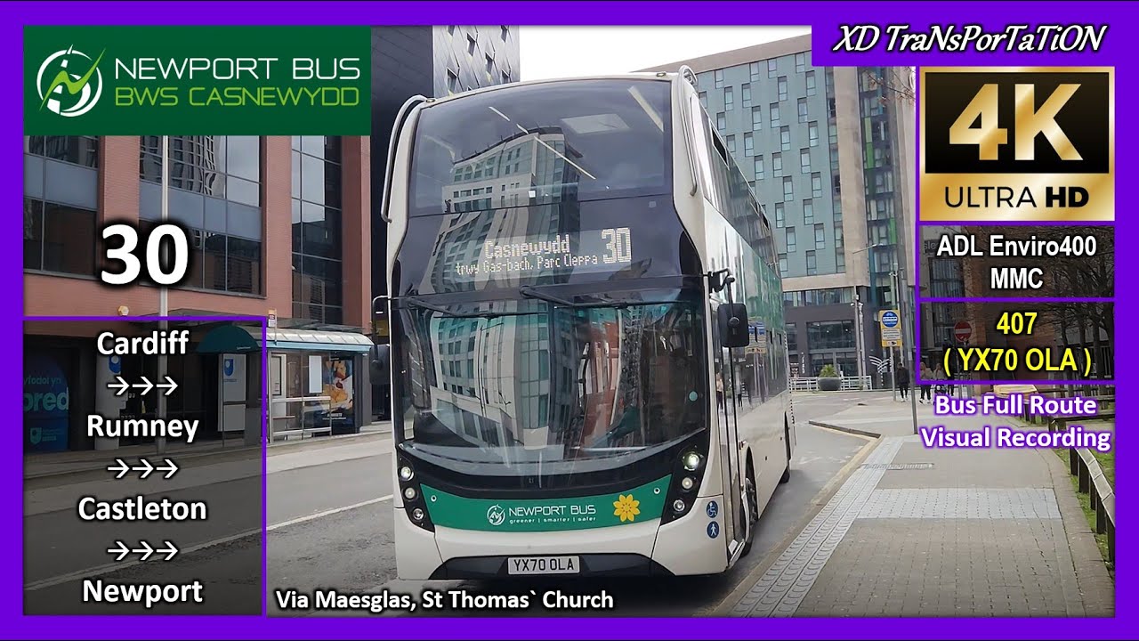 [Newport Bus] 30 ~ Cardiff, Customhouse Street ➝ Newport, Friars Walk【4K UW】