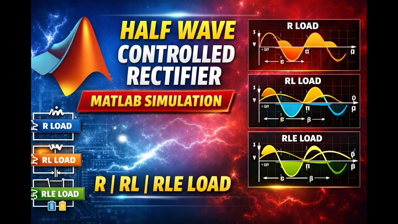 Half Wave Controlled Rectifier | MATLAB Simulation with R, RL & RLE Load | SCR Power Electronics