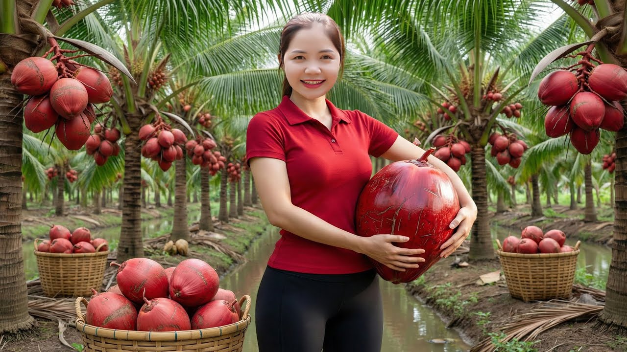 Harvesting 1000+ Fire Coconuts Sell At The Market,Cooking Caramelized Pork with Rich Coconut Meat