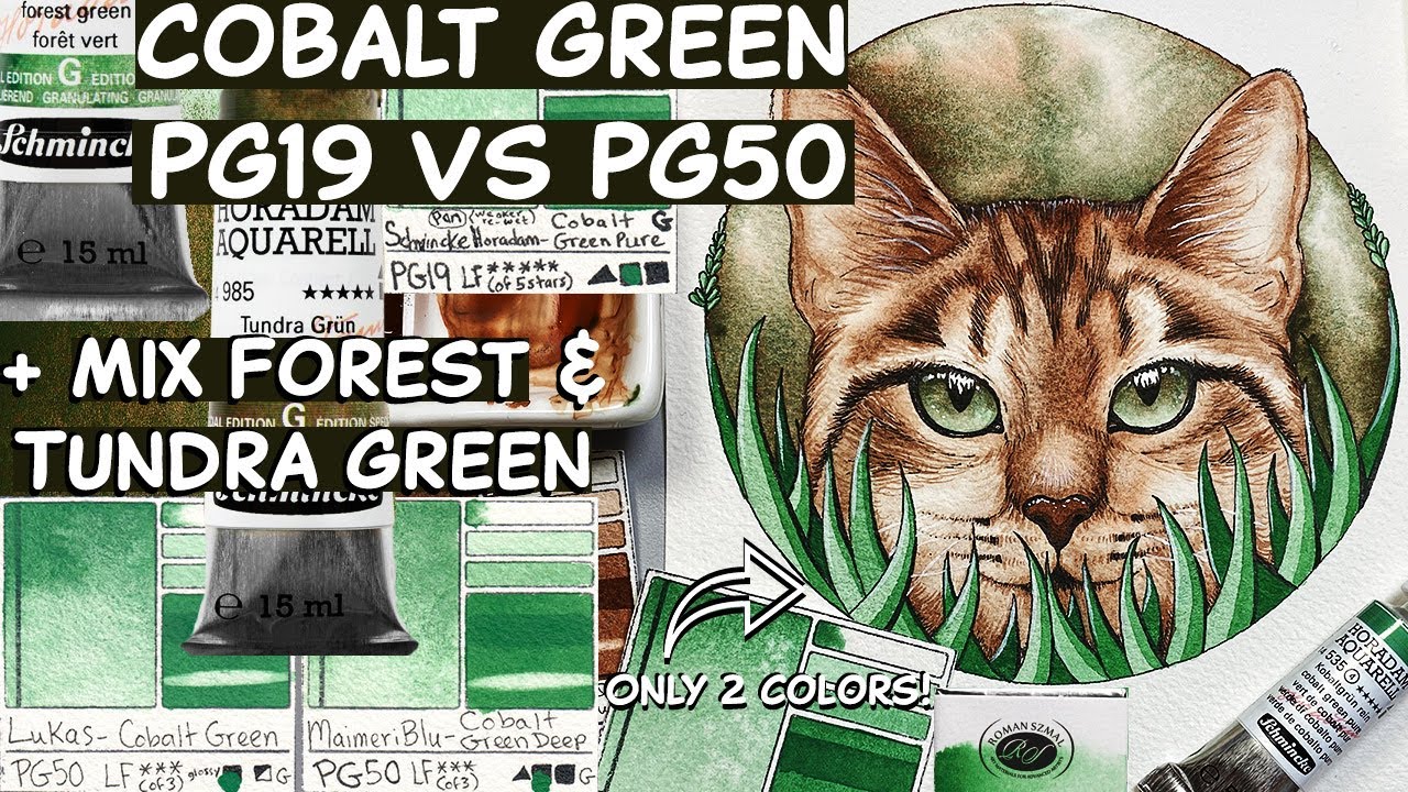 Mix Schmincke Super Granulating Watercolor TUNDRA & FOREST GREEN Cobalt PG19 vs PG50 Compare Pigment