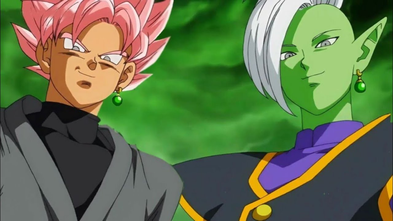 Goku Black and Zamasu spin as Zero Mortal Plan plays in the background