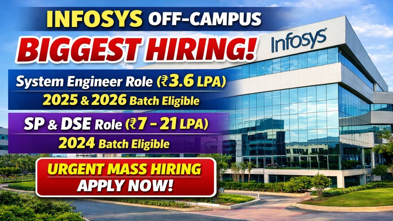 Infosys SE role Off Campus 2025/2026 Batch🔥Infosys SP DSE role Hiring 2024 Batch🚀Urgent Job