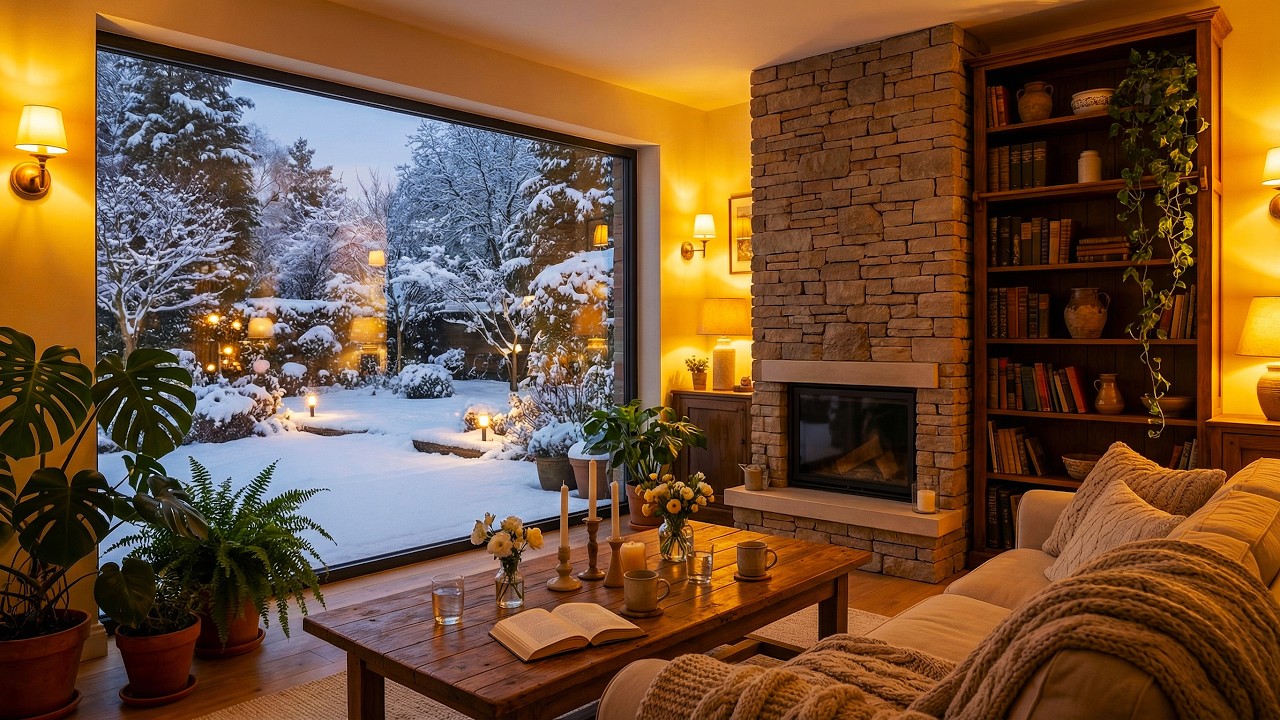 Escape to Calm – Cozy Winter Cafe Jazz – Fireplace Ambience – For Focus & Relaxation