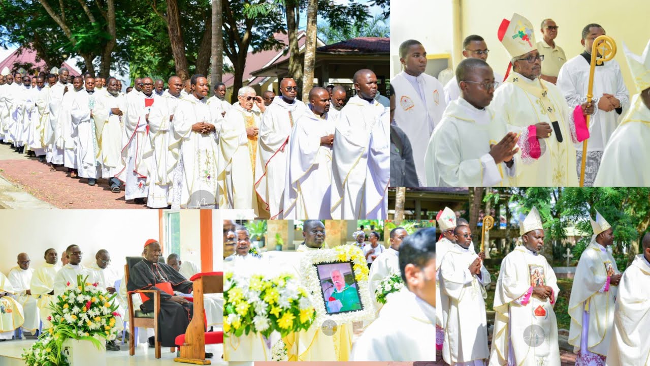 Maandamano ya Maaskofu na Mapadre Misa ya Mazishi ya Paroko wa Matosa,Pd Luciano Kituo cha Hija Pugu
