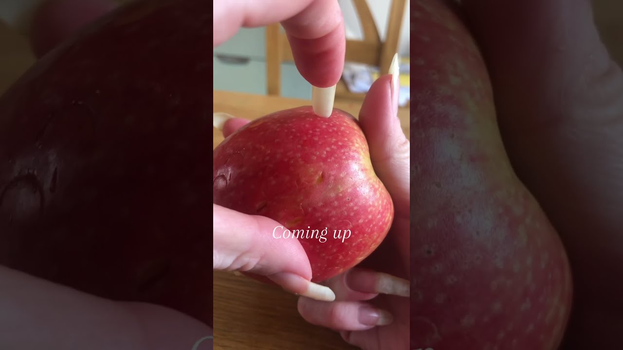 Destroy a Red Apple With Long Natural Nails - ASMR - Food Digging - Scratching & Clawing