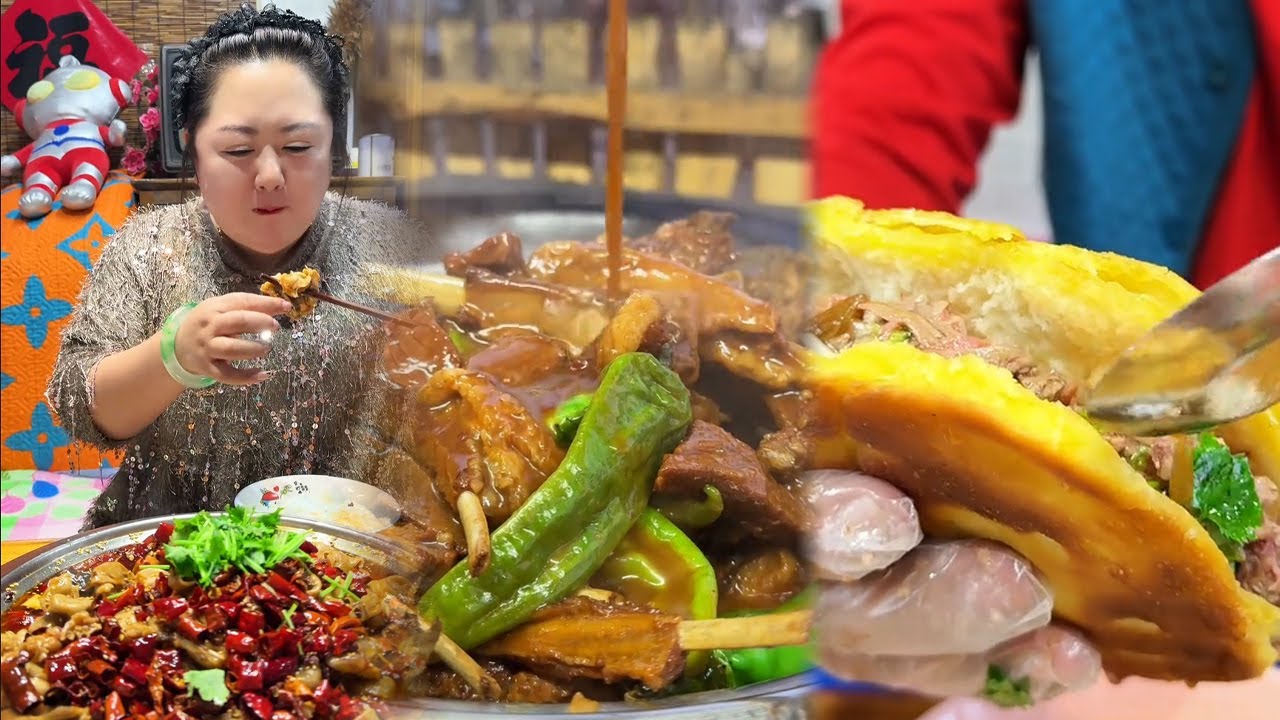 美蛙肥肠，鱼羊一锅鲜，猪头肉夹馍🤤我乐吃 #乡村生活 #美食 #搞笑 #热门 #特色 #分享 #农村美食