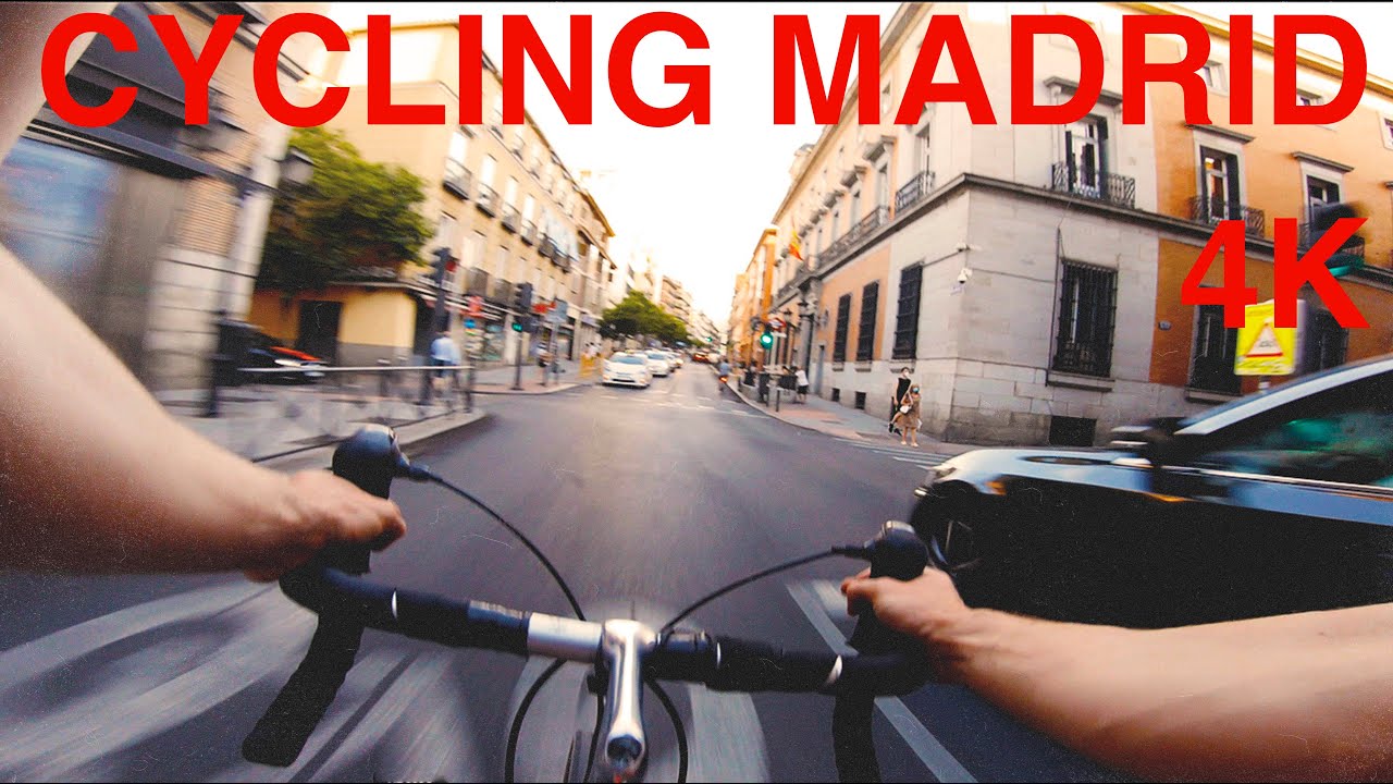 Cycling Madrid - Plaza de Castilla to Gran Vía - 4k