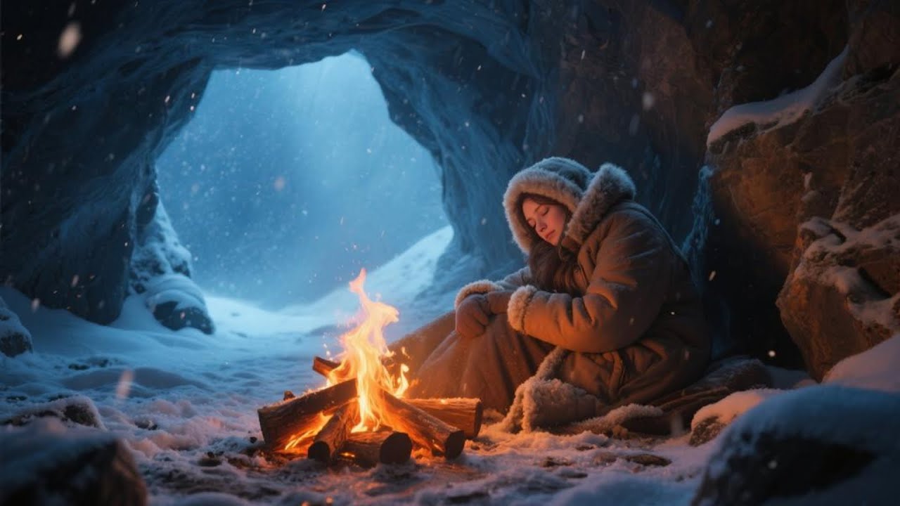 Deep Winter Sleep Calm with Snowy Air and Cozy Firelight