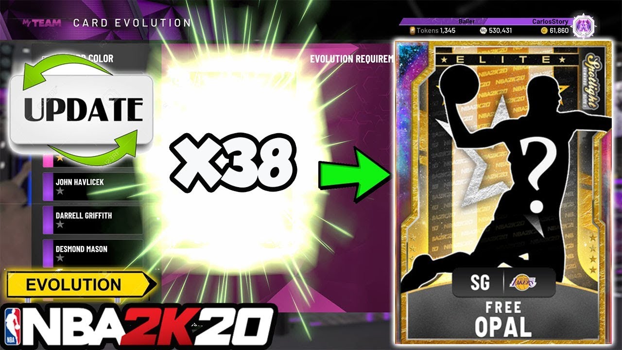 I EVOLVED 38 CARDS TO GET A FREE GALAXY OPAL EVOLUTION CARD IN NBA 2K20 MYTEAM