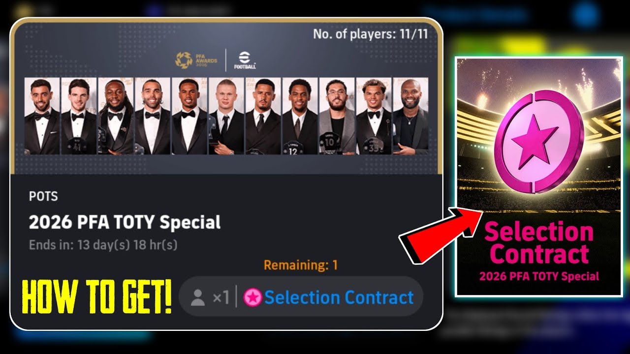 Как получить бесплатный контракт выбора в PFA TOTY в eFootball 2027 🔥 Бесплатный контракт выбора 🎁