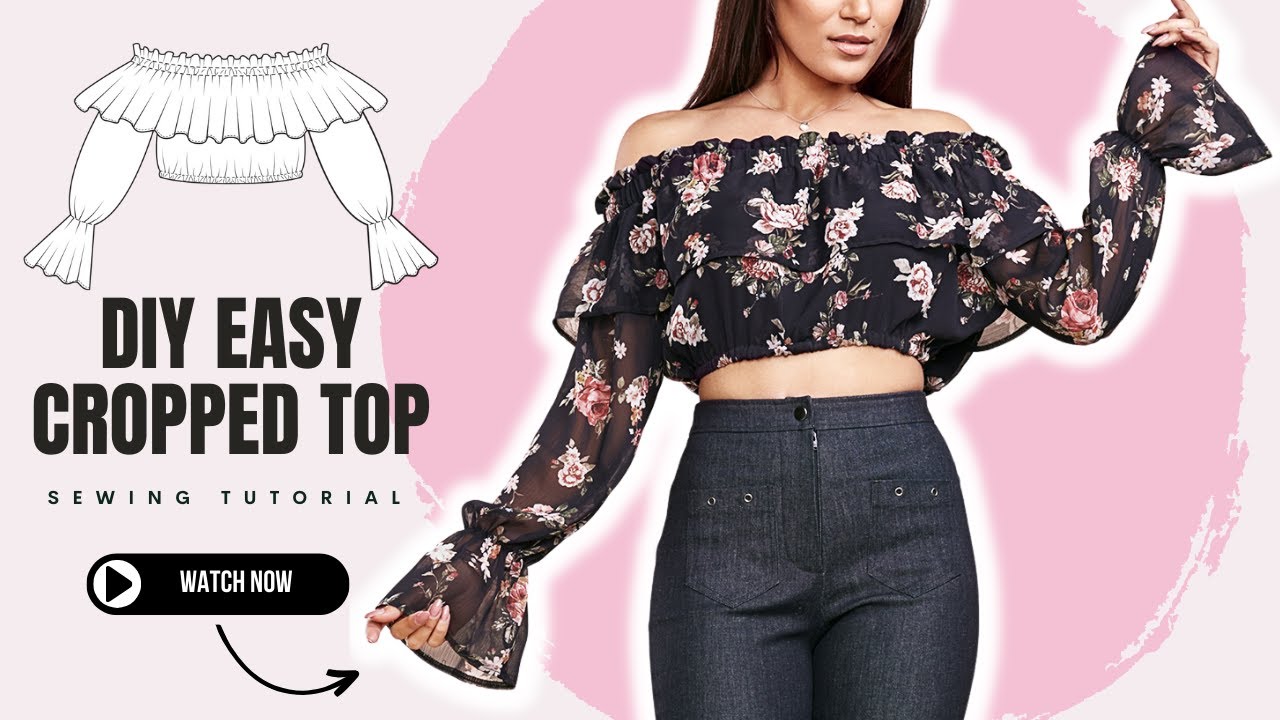 Sewing Tutorial - JOLIE Off Shoulder Cropped Top with Ruffle Neckline