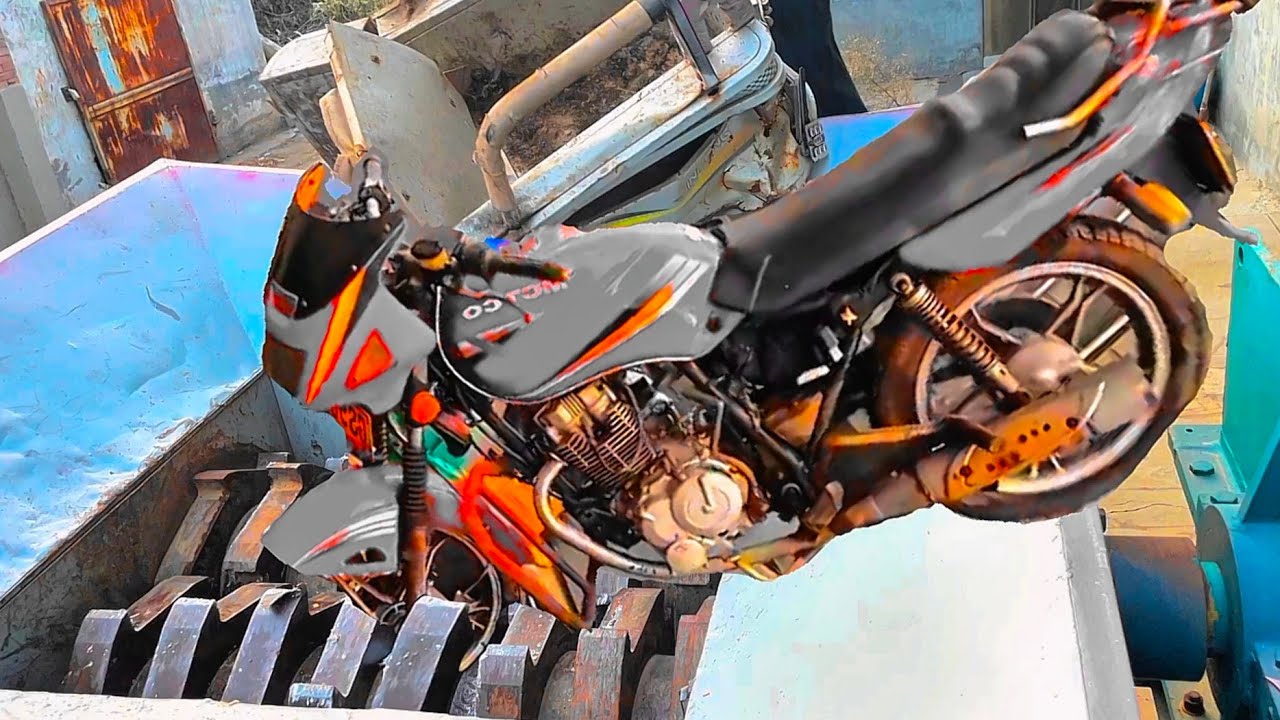 Shredder vs Heavy Bike, Metal gas cylinder! Extreme metal shredder