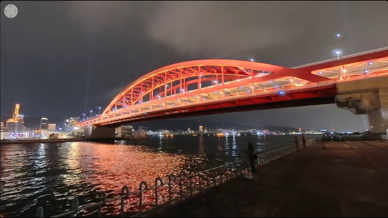 【8K 360°】アニメFateの聖地「神戸大橋」と「ポートアイランド北公園」を夜に散策 Part1【Insta360 X5】
