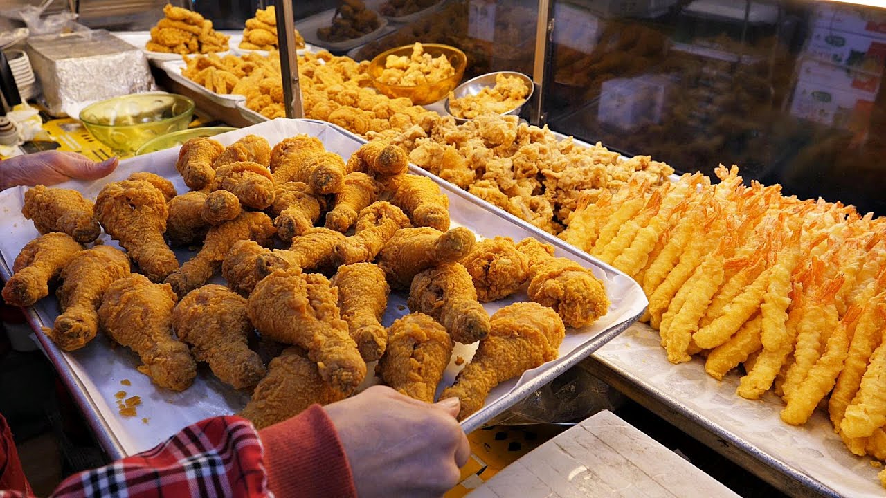 Ежедневно продается 1000 штук жареной курицы и жареных креветок ?! / korean street food