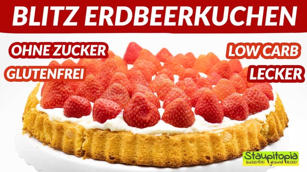 Einfacher Erdbeerkuchen ohne Zucker und ohne Mehl mit Biskuit und Frischkäse Frosting