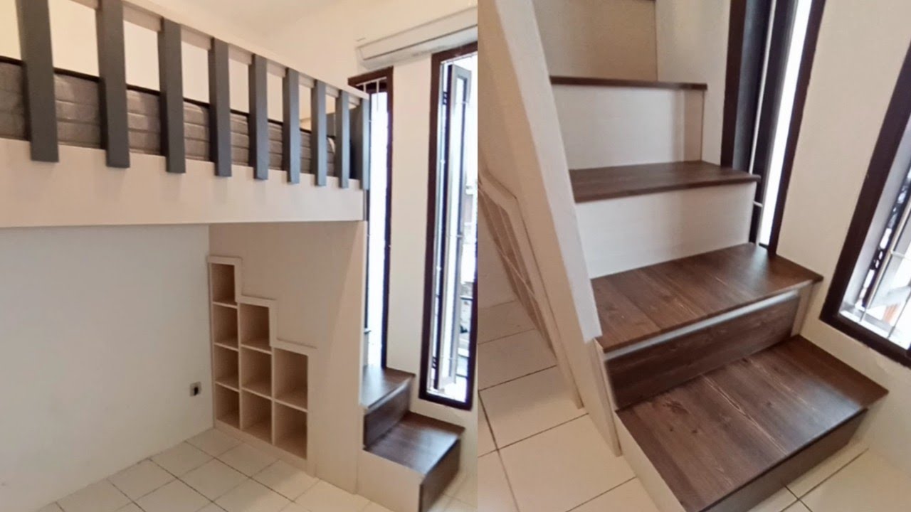 Cara buat Tempat tidur tingkat  Tangga bentuk Rak buku dan Laci dorong minimalis..