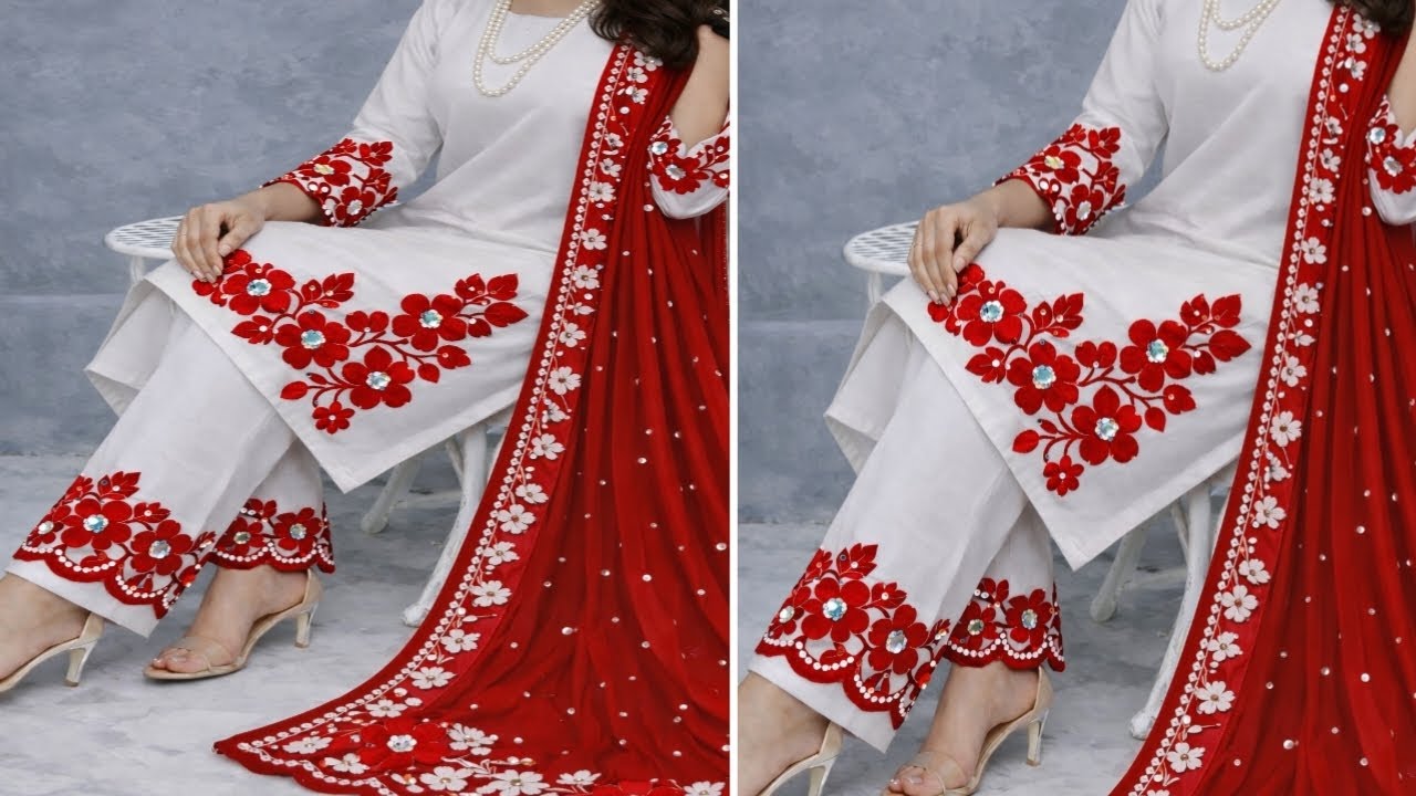 Beautiful Rose 🌹 Cutwork Trouser Design Full Tutorial Step by Step &ndash; Hand Embroidery Cutwork Design