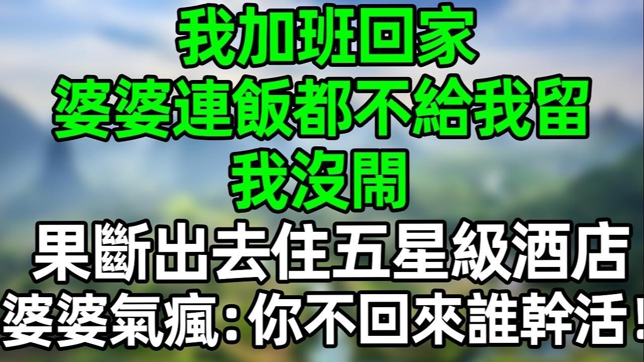 我加班回家，婆婆連飯都不給我留，我沒閙 果斷出去住五星級酒店，婆婆氣瘋了：你不回來誰幹活？#夜讀人生 #大橘讲故事 #講故事  #幸福生活 #深夜淺讀 #深夜故事 #婆媳 mp4f