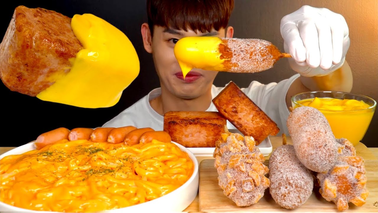 ASMR 🔥 불닭크림우동면과 바삭한 감자핫도그 통스팸 먹방~!! Spicy Cream Noodles With Potato Corn Dog Cheese Spam MuKBang~!!