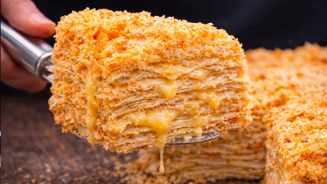 Торт за 25 минут! Простой, быстрый и вкусный рецепт торта. Ленивый Наполеон из слоеного теста