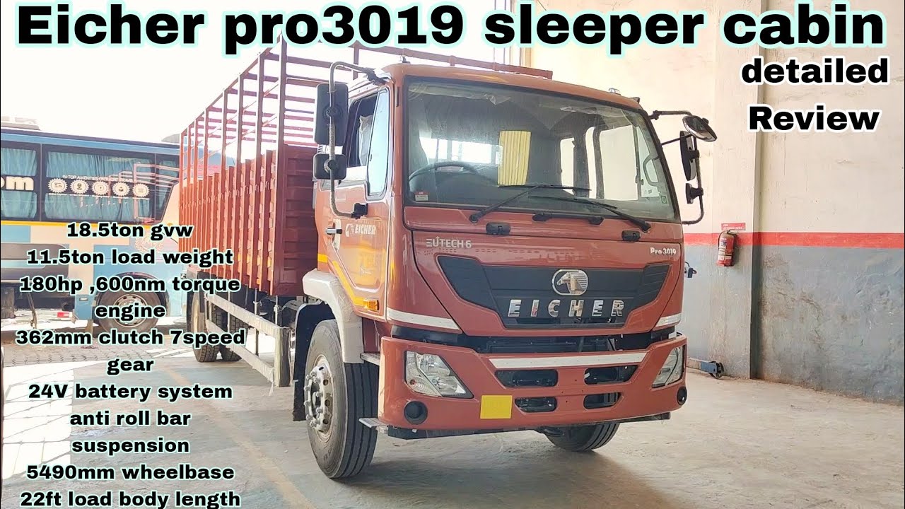 eicher pro 3019 sleeper cabin 18.5ton gvw 22ft load body 5.4m wheelbase 180hp engine truck