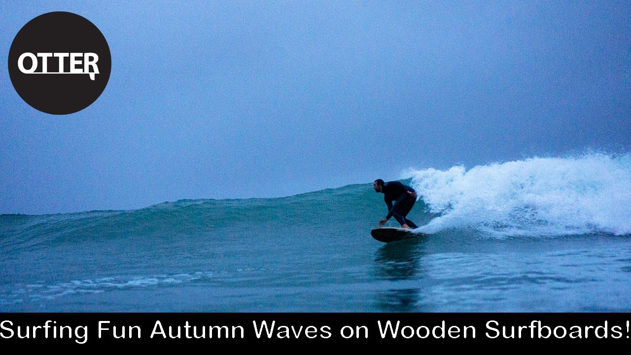 Surfing Fun Autumn Waves on Wooden Surfboards, Cornwall UK