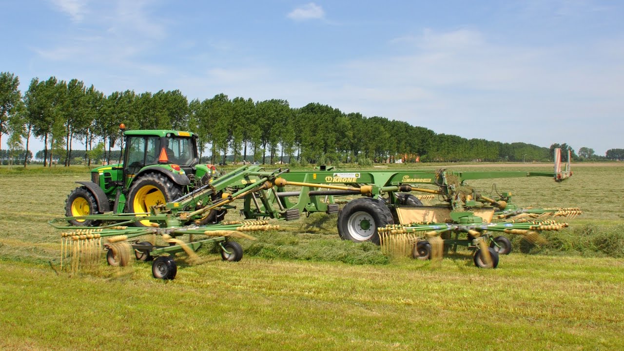 John Deere 6230 & Krone Swadro 1400 - Loonbedrijf Paridaen - gras harken