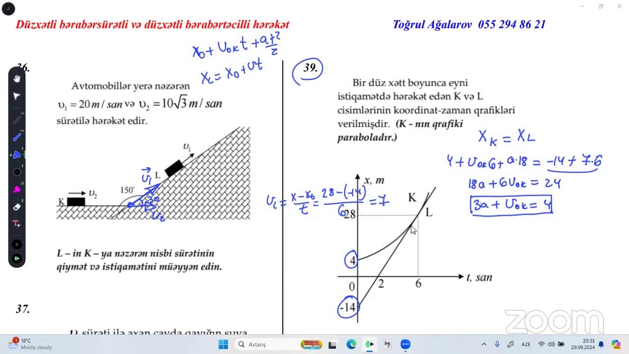 Fizika-RT.Seminar 1- Düzxətli hərəkət Test izahı
