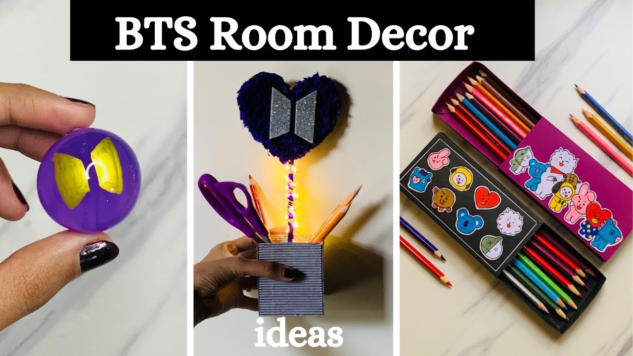 BTS Room Decor 💜 / BTS light at home / How to make BTS Penstand / BTS pencil box / Save money