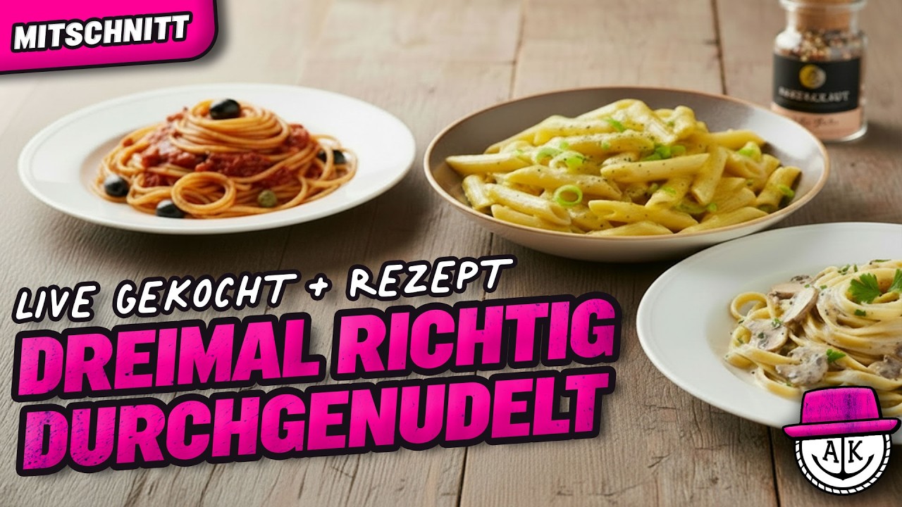 🍝 DREIMAL NUDELN (vegan + vegetarisch) - Basti's Kochstudio - Live gekocht und Rezept