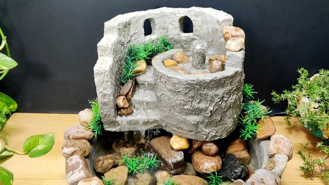 Beautiful garden waterfall fountain making step by step