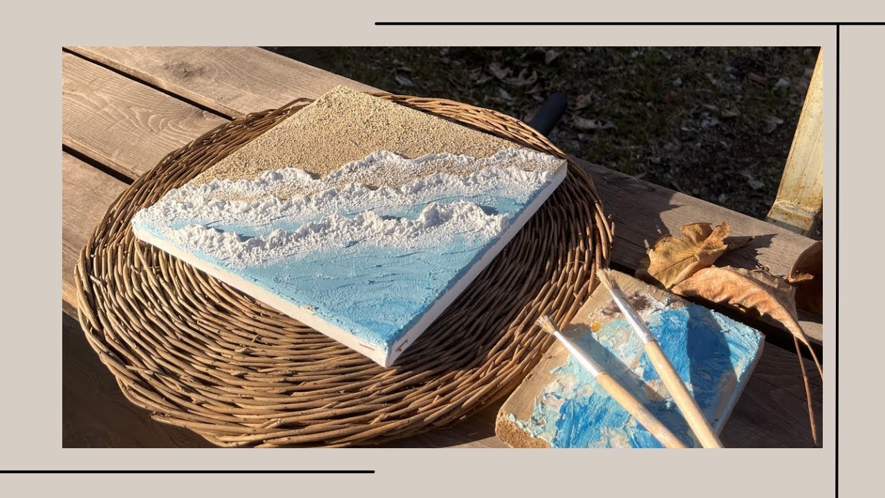 Easy way to paint sea and beach with texture and baking soda ,  Ocean waves , painting in nature