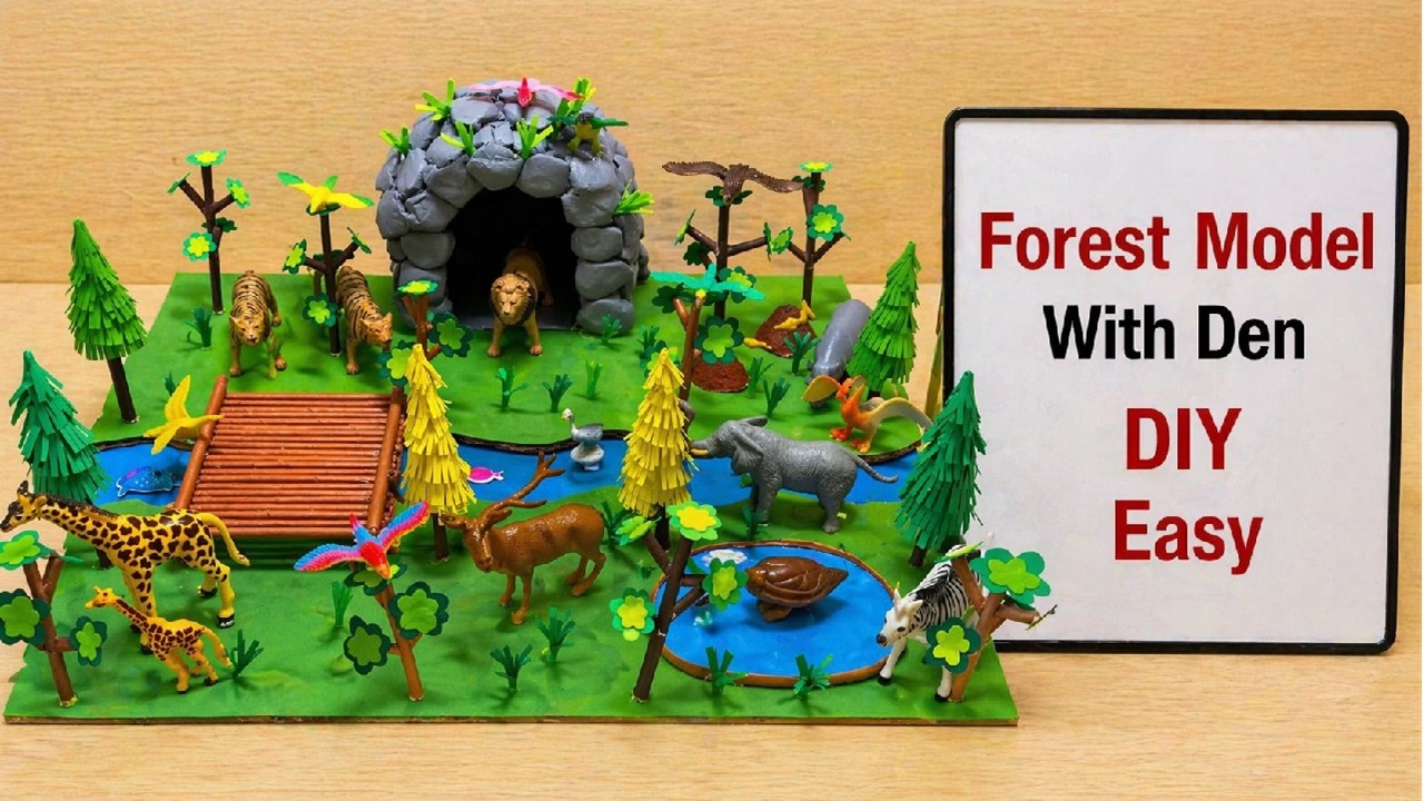 forest model with den making using cardboard | craftpiller @howtofunda  | still model