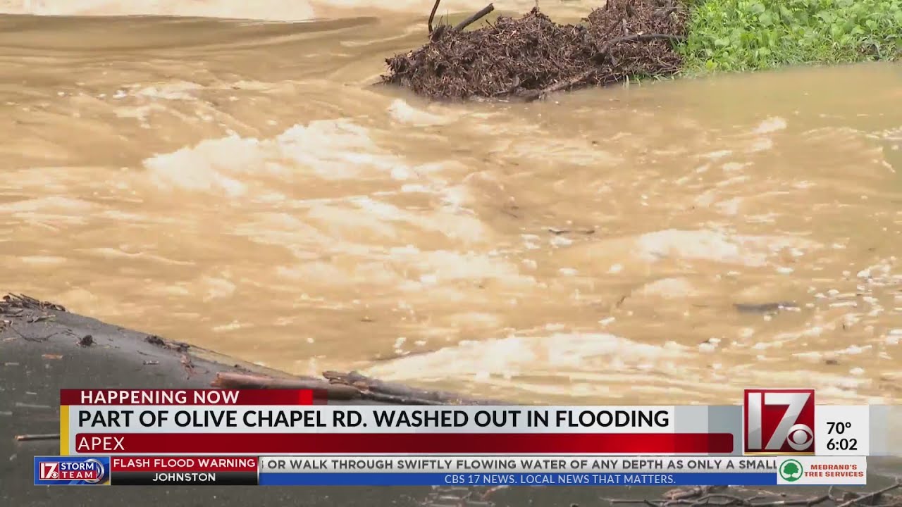Part of road in Apex washed out due to flooding